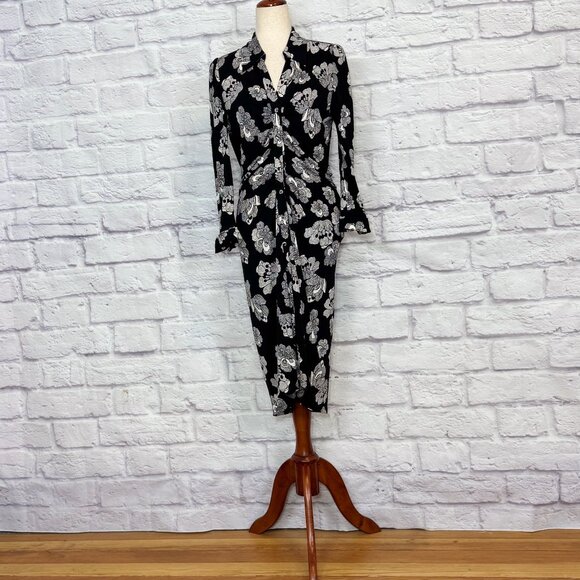 Diane Von Furstenberg Dresses & Skirts - Diane Von Furstenberg Sheska Black & White Floral Shirt Dress